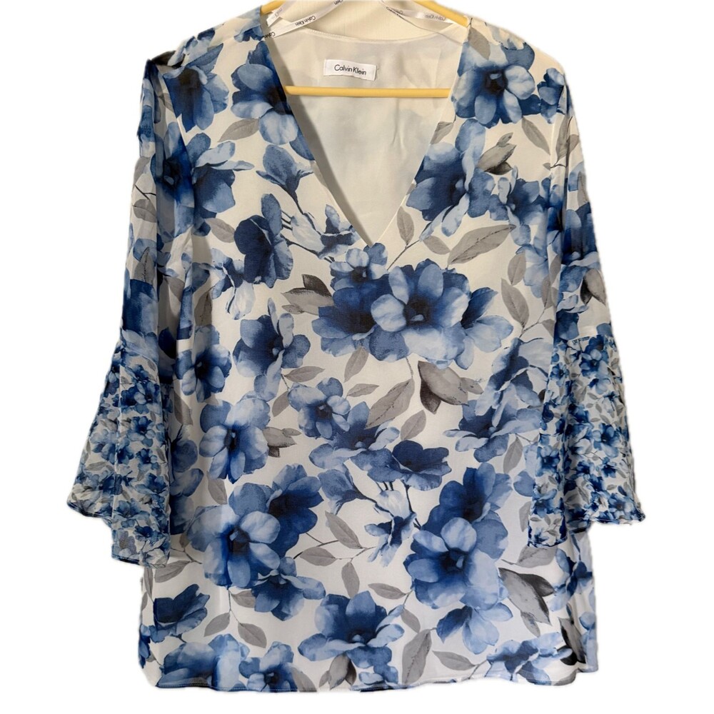 Calvin Klein Blouse bule and white floral size L